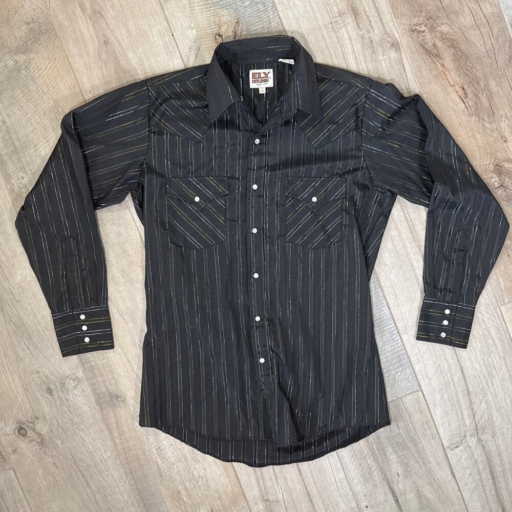 Vintage Western Pearl Snap Ely Cattleman Long Sleeve Shirt Mens 15 / 33